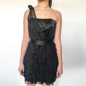 ABS - Black Silk Ruffle Cocktail Dress